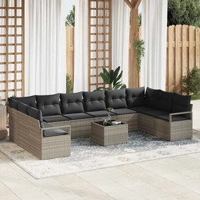 Conjunto de Sofá de Jardim vidaXL de 11 Peças com Almofadas Cinza Rattan Poliéster