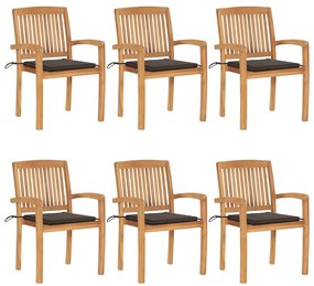 Cadeiras de jardim empiháveis c/ almofadões 6 pcs teca maciça