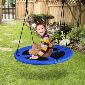 Baloiço de árvore para crianças Baloiço de disco de altura ajustável com almofada e pega para pátio de jardim 100 x 100-160 cm Azul