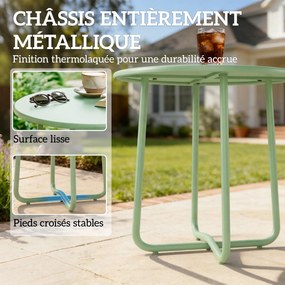 Mesa de centro de jardim com borda enrolada Ø48x51 cm,, base em X com pés ajustáveis em altura, para sala de estar na esplanada, verde