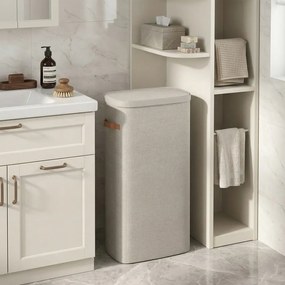 Cesto da roupa suja, cesto de 65 L, cesto com tampa e pegas, 39 x 22 x 75 cm, bege
