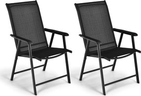 Conjunto de 2 cadeiras dobráveis e portáteis para jardim, campismo, praia, varanda, com apoios para os braços, 68 x 59 x 94 cm, preto