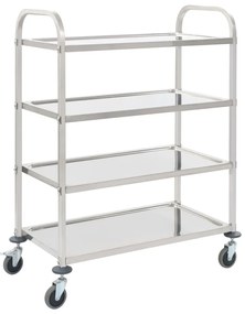 Carrinho de cozinha de 4 níveis 107x55x125 cm aço inoxidável