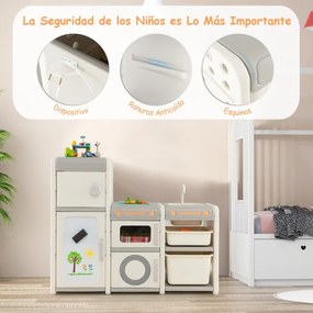Organizador de arrumação de brinquedos para crianças Estante para crianças com quadro magnético Baú com armarios 116 x 38 x 98 cm Cinzento