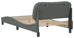 Estrutura de cama c/ cabeceira 100x200 cm tecido cinza-escuro