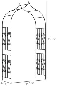 Outsunny Arco de Jardim de Metal Arco de Jardim para Plantas Trepadeiras Exterior Pátio 140x60x265 cm Preto