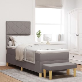 Cama Box Spring com Colchão &amp; Banco Taupe 80x200 cm Tecido