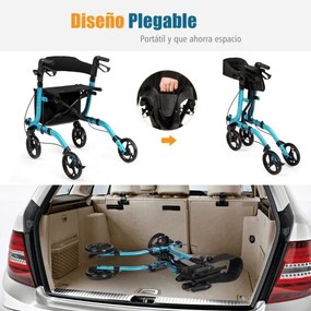 Andador idosos de alumínio dobrável leve ajustável com bolsa de armazenamento para idosos e adultos 74 x 54 x 82-95 cm Azul