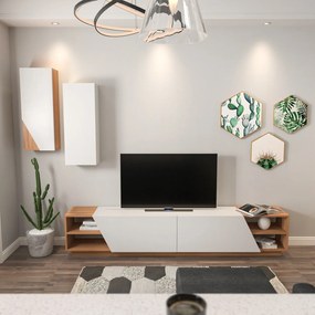 Móvel TV Zebra – Branco e Teca – 240x47x37,5 cm
