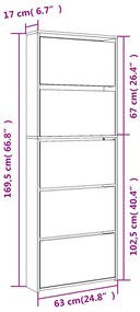 Sapateira c/ espelho 5 divisórias 63x17x169,5 cm cinza cimento