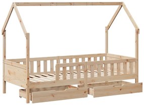 Estrutura de cama infantil c/ gavetas 90x200 cm pinho maciço