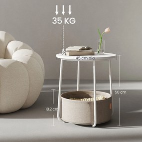 Mesa auxiliar redonda com cesto em tecido 45 x 50 cm branco + bege
