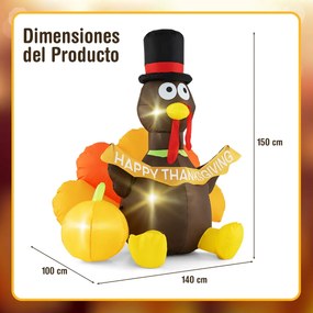 Peru com Abóbora 150 cm Insuflável para para festas com Luzes LED Chapéu de Copo Alto Multicolorido