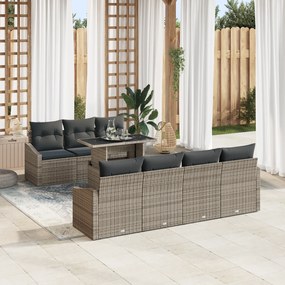 Conjunto de Sofá de Jardim de 8 peças com Almofadas Cinza Rattan PE