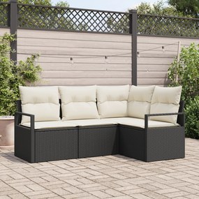 Conjunto de Sofá de Jardim vidaXL 4 Peças com Almofadas Preto Rattan P