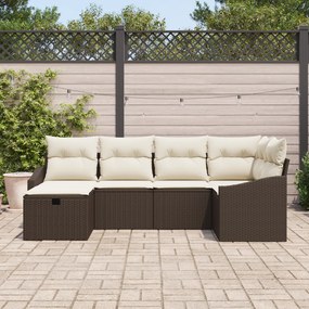 Conjunto de Sofá de Jardim de 6 Peças com Almofadas Castanho Rattan Po