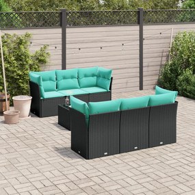 vidaXL 7 pcs conjunto de sofás p/ jardim c/ almofadões vime PE preto