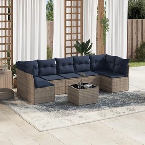 vidaXL 8 pcs conjunto sofás p/ jardim c/ almofadões vime PE cinzento