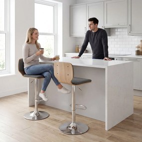 Conjunto de 2 bancos de bar, com altura ajustável, encosto e apoio para os pés, giratórios a 360°, 41 x 47,5 x 81-102 cm, cinzento