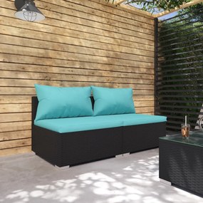 2 pcs conjunto lounge de jardim c/ almofadões vime PE preto