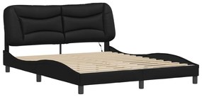 Estrutura de cama c/ luzes LED 160x200cm couro artificial preto