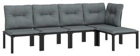 5 pcs conjunto lounge de jardim vime PE preto/cinzento