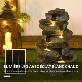 Fonte de jardim solar com cascata de 5 níveis em resina, com luzes LED e bomba, cinzenta