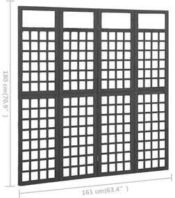 Biombo/treliça 4 painéis madeira abeto maciça 161x180 cm preto