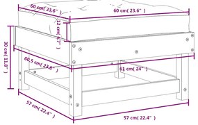 Apoios de pés p/ jardim c/ almofadões 2 pcs pinho maciço