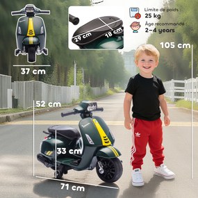 Moto elétrica para crianças de 6 V, carro elétrico para crianças com rodas de treino, 2-4 anos, 71 x 37 x 52 cm, verde escuro