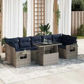 8 pcs conjunto sofás jardim com almofadões vime PE/acácia preto