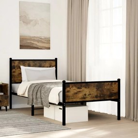 Estrutura de cama sem colchão 90x190 cm metal carvalho fumado