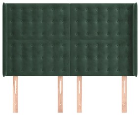 Cabeceira cama c/ abas veludo 147x16x118/128 cm verde-escuro