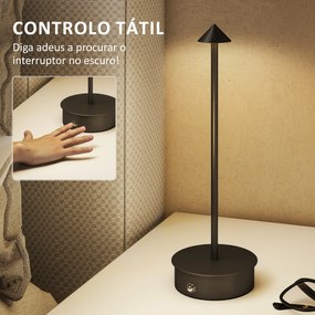 Conjunto de 2 Candeeiros de Mesa Recarregáveis por USB Reguláveis com Controlo Táctil 3000K/4500K/6500K Ø10x30 cm Preto