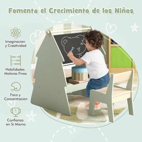 Conjunto de quadro negro de dupla face para crianças com banco com suporte para rolo de papel Estante verde