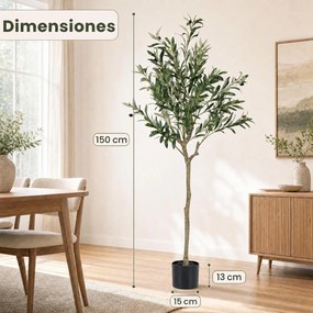 Conjunto de 2 Oliveiras Artificiais Altura: 150, Copa Frondosa (VASO NÃO INCLUIDO), , Verde