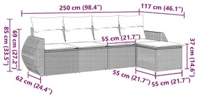 5 pcs conjunto sofás de jardim com almofadões vime PE preto