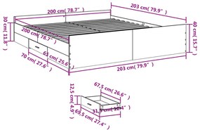 Estrutura de cama c/ gavetas 200x200 cm derivados madeira preto