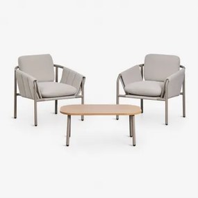 Conjunto De Jardim Com 2 Poltronas Estofadas E Mesa De Centro Em Aço Zunika Moka Brown - Sklum