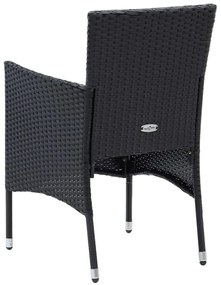 3 pcs conjunto de jantar p/ jardim c/ almofadões vime PE preto