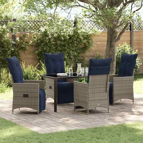 Conjunto de Jantar vidaXL de 5 Peças com Almofadas em Rattan Cinza Pol
