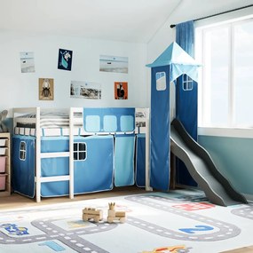 vidaXL Cama alta para criança com torre 80x200 cm pinho maciço azul