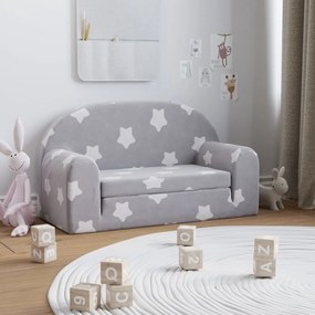 Sofá-cama infantil 2 lugares c/ estrelas pelúcia cinzento-claro