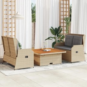 vidaXL 3 pcs conjunto lounge de jardim com almofadões vime PE bege