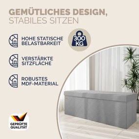 Banco dobrável em cordão macio com espaço de arrumação 114 x 38 x 38 cm Cinzento