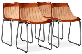 vidaXL Cadeiras de jantar 4 pcs couro genuíno e lona castanho e bege