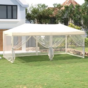 Tenda para festas dobrável com paredes laterais 3x6 m creme