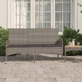 vidaXL Banco de jardim de 3 lugares com almofadões vime PE cinzento