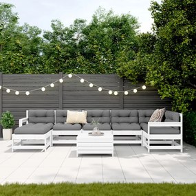 8 pcs conjunto sofás de jardim pinho maciço branco