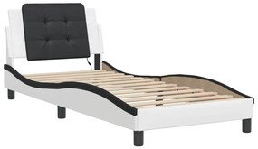 Estrutura cama c/ luzes LED 90x190 cm couro artif. branco/preto